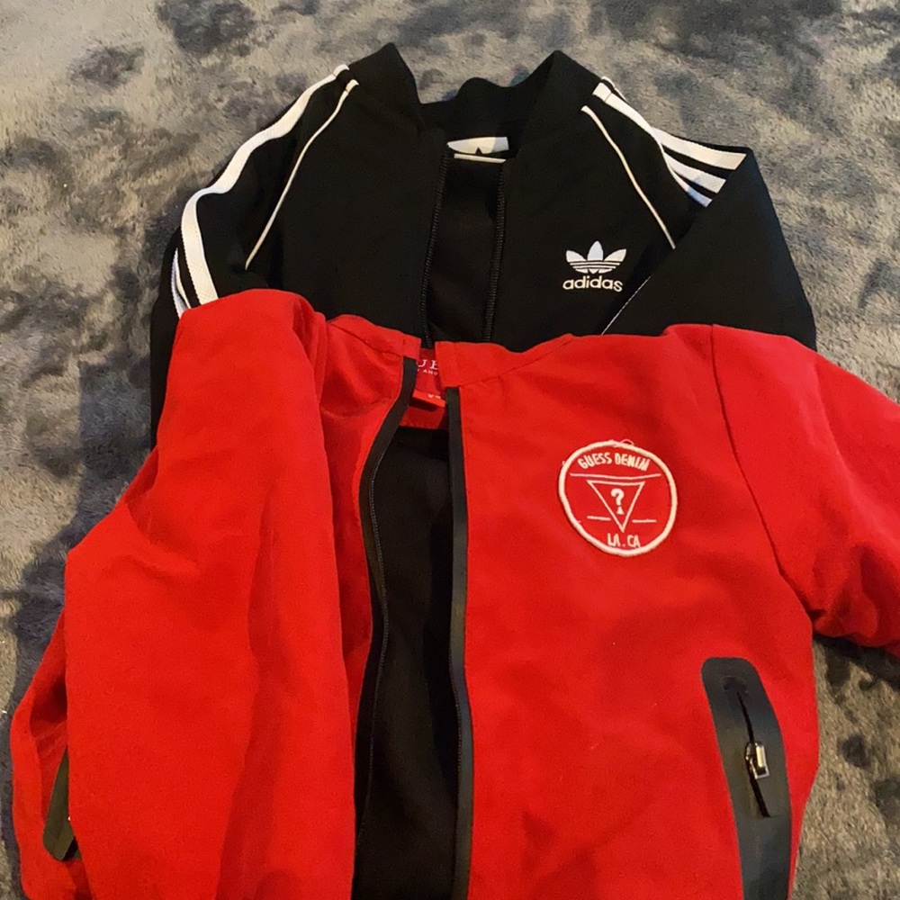 Boy 2T. Guess jacket and adidas sweater